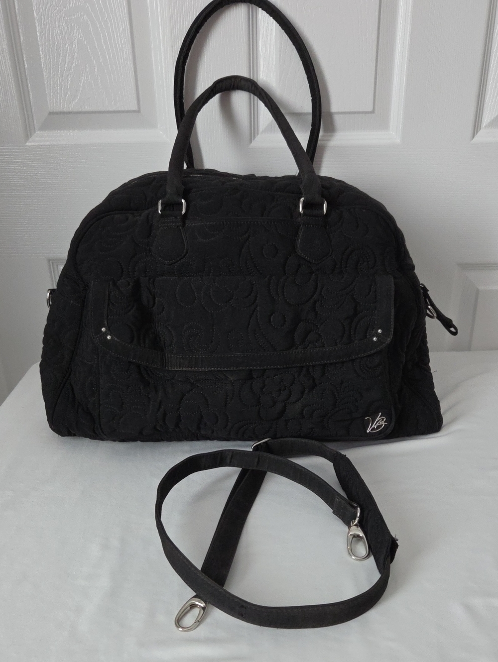 Vera Bradley Black Quilted Travel Tote with Removable Strap
